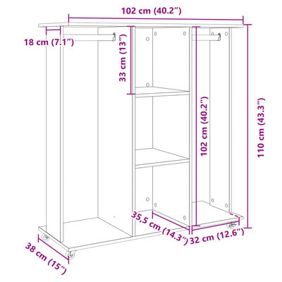 vidaXL Kleiderschrank mit Rollen Weiß 102x38x110 cm Holzwerkstoff