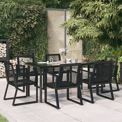 vidaXL 7-tlg. Garten-Essgruppe Schwarz PVC-Rattan