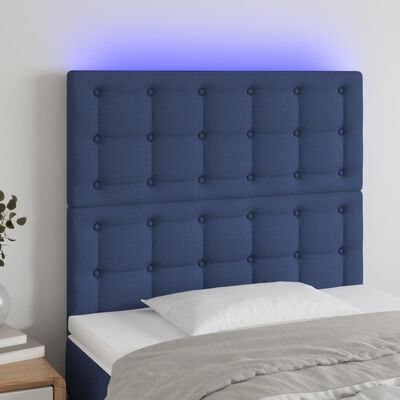 vidaXL LED Kopfteil Blau 100x5x118/128 cm Stoff