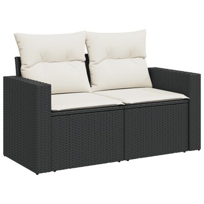 vidaXL 5-tlg. Garten-Sofagarnitur mit Kissen Schwarz Poly Rattan