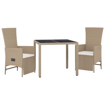 vidaXL 3-tlg. Garten-Essgruppe mit Kissen Beige Poly Rattan