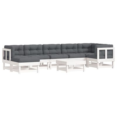 vidaXL 8-tlg. Garten-Lounge-Set mit Kissen Weiß Massivholz