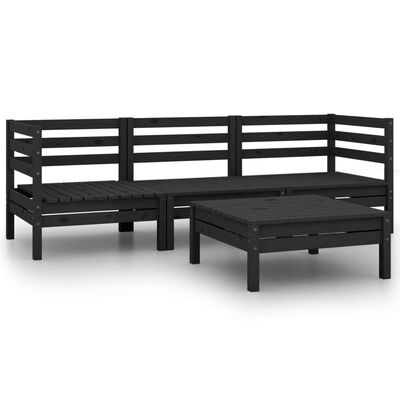 vidaXL 4-tlg. Garten-Lounge-Set Schwarz Massivholz Kiefer