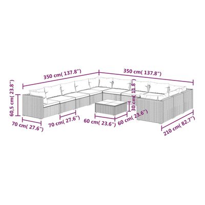 vidaXL 12-tlg. Garten-Lounge-Set mit Kissen Poly Rattan Braun