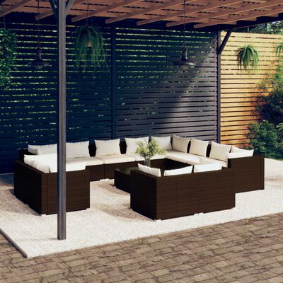 vidaXL 13-tlg. Garten-Lounge-Set mit Kissen Braun Poly Rattan