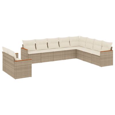 vidaXL 10-tlg. Garten-Sofagarnitur mit Kissen Beige Poly Rattan