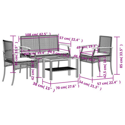 vidaXL 4-tlg. Garten-Lounge-Set mit Kissen Grau Poly Rattan