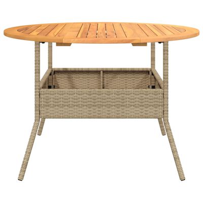 vidaXL Gartentisch mit Holzplatte Beige Ø110x71 cm Poly Rattan