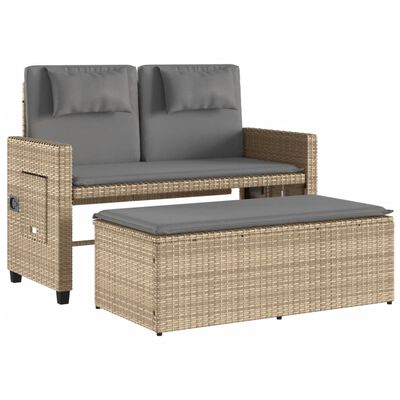 vidaXL Gartenbank Verstellbar mit Kissen Beige Poly Rattan