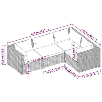 vidaXL 4-tlg. Garten-Lounge-Set mit Kissen Poly Rattan Grau