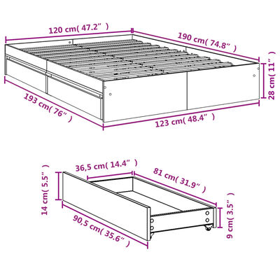 vidaXL Bettgestell mit Schubladen Schwarz 120x190 cm Holzwerkstoff