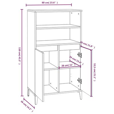 vidaXL Highboard Räuchereiche 60x36x110 cm Holzwerkstoff