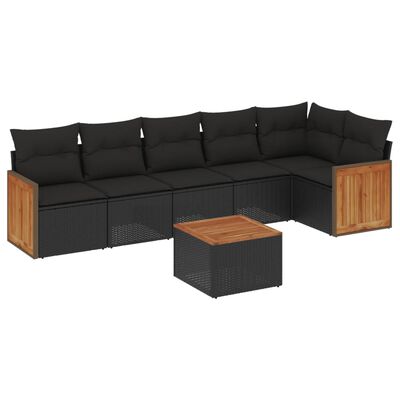 vidaXL 7-tlg. Garten-Sofagarnitur mit Kissen Schwarz Poly Rattan