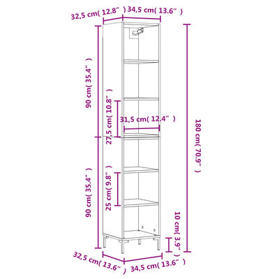 vidaXL Highboard Betongrau 34,5x32,5x180 cm Holzwerkstoff