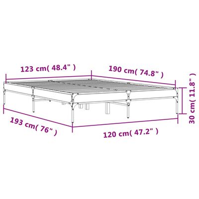 vidaXL Bettgestell Räuchereiche 120x190 cm Holzwerkstoff und Metall