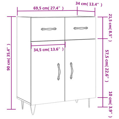 vidaXL Sideboard Braun Eichen-Optik 69,5x34x90 cm Holzwerkstoff