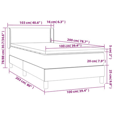 vidaXL Boxspringbett mit Matratze Dunkelgrau 100x200 cm Stoff