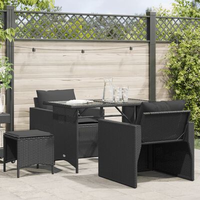 vidaXL 4-tlg. Garten-Sofagarnitur mit Kissen Schwarz Poly Rattan