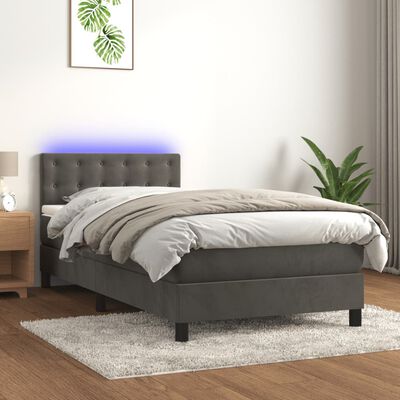 vidaXL Boxspringbett mit Matratze & LED Dunkelgrau 80x200 cm Samt