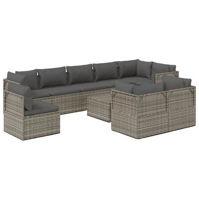 vidaXL 10-tlg. Garten-Lounge-Set mit Kissen Grau Poly Rattan