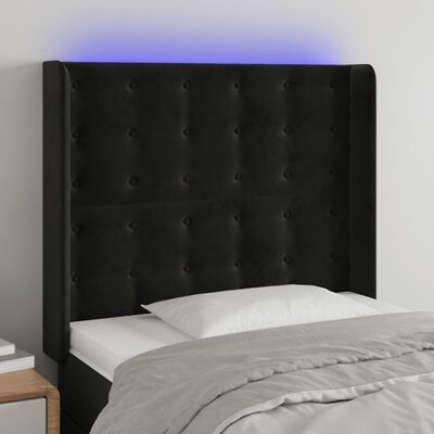 vidaXL LED Kopfteil Schwarz 83x16x118/128 cm Samt