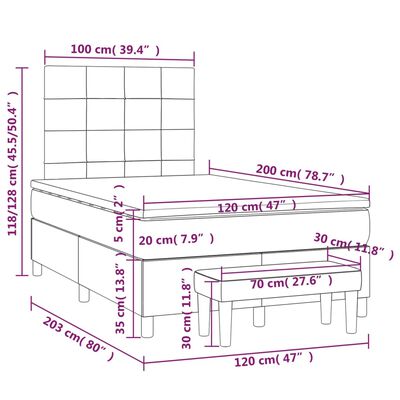 vidaXL Boxspringbett mit Matratze Hellgrau 120x200 cm Stoff