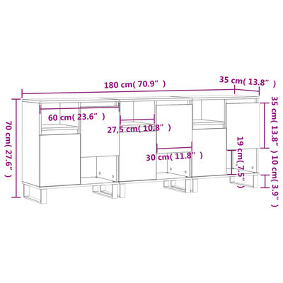 vidaXL Sideboards 3 Stk. Sonoma-Eiche Holzwerkstoff