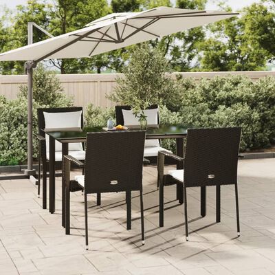 vidaXL 5-tlg. Garten-Essgruppe mit Kissen Schwarz Poly Rattan