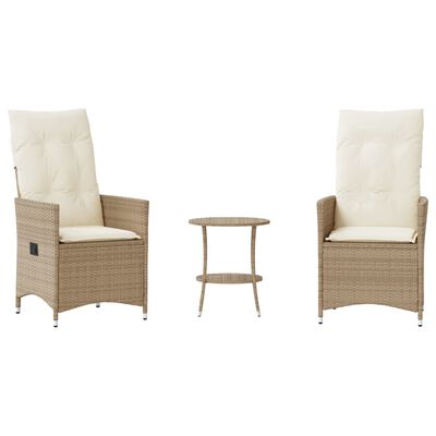 vidaXL 3-tlg. Bistro-Set mit Kissen Beige Poly Rattan