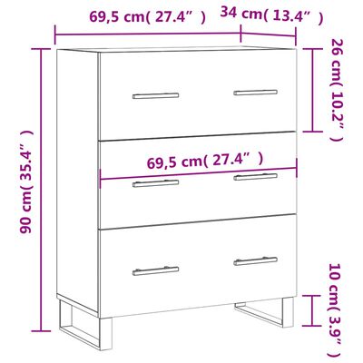 vidaXL Sideboard Weiß 69,5x34x90 cm Holzwerkstoff