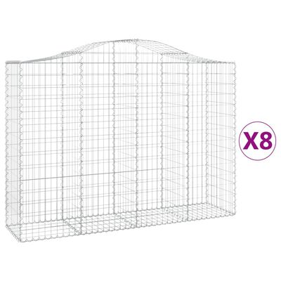 vidaXL Gabionen mit Hochbogen 8 Stk. 200x50x140/160cm Verzinktes Eisen