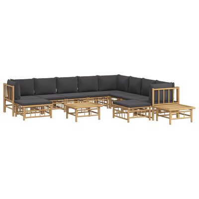 vidaXL 12-tlg. Garten-Lounge-Set mit Dunkelgrauen Kissen Bambus