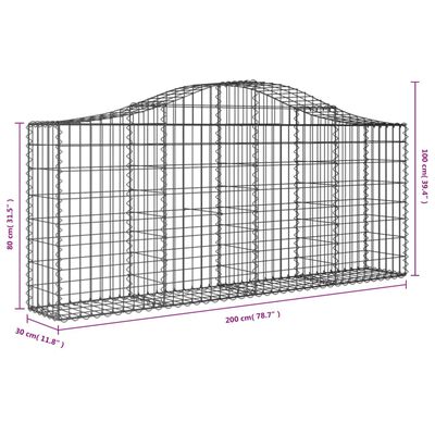 vidaXL Gabionen mit Hochbogen 7 Stk. 200x30x80/100 cm Verzinktes Eisen