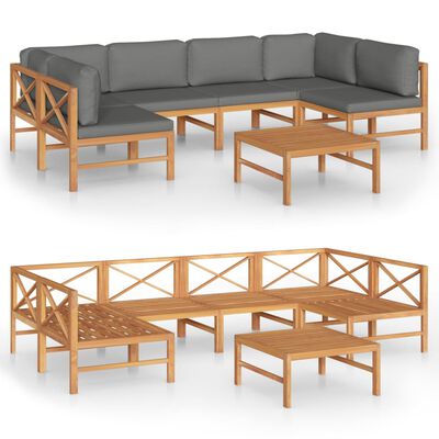 vidaXL 7-tlg. Garten-Lounge-Set mit Grauen Kissen Massivholz Teak