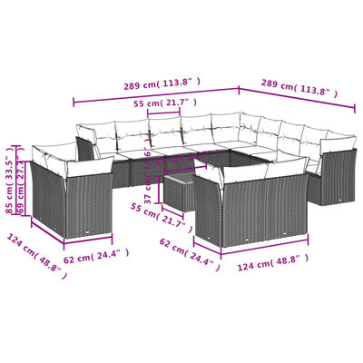 vidaXL 14-tlg. Garten-Sofagarnitur mit Kissen Beige Poly Rattan