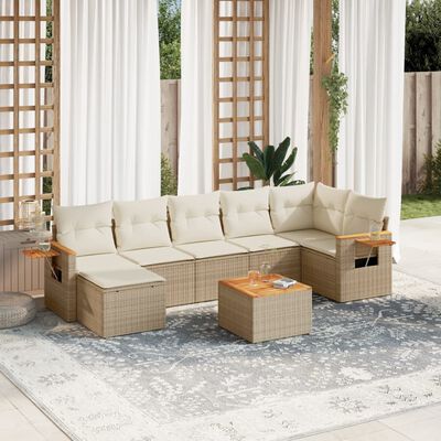 vidaXL 8-tlg. Garten-Sofagarnitur mit Kissen Beige Poly Rattan