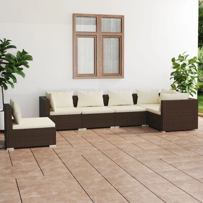 vidaXL 6-tlg. Garten-Lounge-Set mit Kissen Poly Rattan Braun