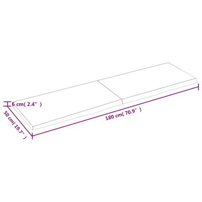 vidaXL Tischplatte 180x50x(2-6) cm Massivholz Eiche Unbehandelt