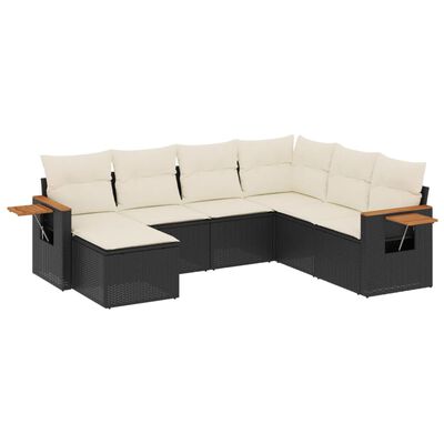 vidaXL 7-tlg. Garten-Sofagarnitur mit Kissen Schwarz Poly Rattan