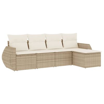 vidaXL 5-tlg. Garten-Sofagarnitur mit Kissen Beige Poly Rattan