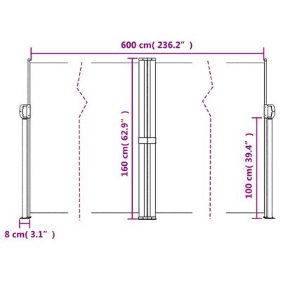 vidaXL Seitenmarkise Ausziehbar Schwarz 160x600 cm