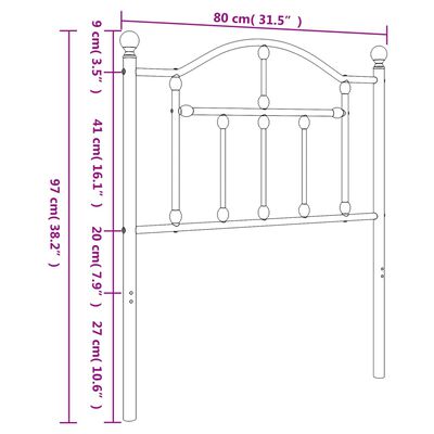 vidaXL Kopfteil Metall Weiß 75 cm