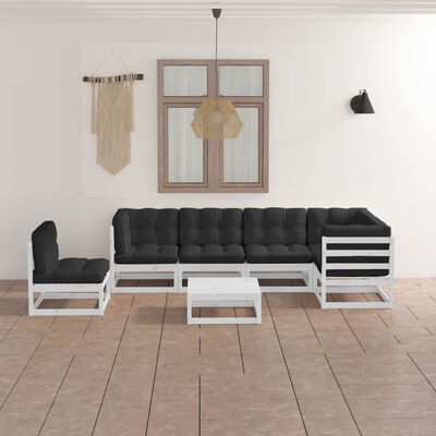 vidaXL 7-tlg. Garten-Lounge-Set mit Kissen Massivholz Kiefer