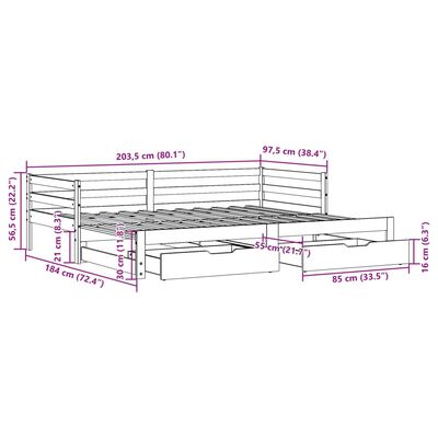 vidaXL Tagesbett Ausziehbar mit Schubladen Weiß 90x200 cm Kiefernholz