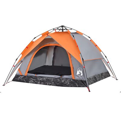 vidaXL Kuppel-Campingzelt 3 Personen Grau und Orange Quick Release