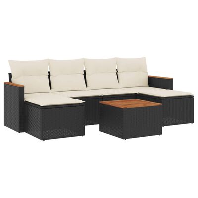 vidaXL 7-tlg. Garten-Sofagarnitur mit Kissen Schwarz Poly Rattan