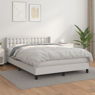 vidaXL Boxspringbett mit Matratze Weiß 140x200 cm Kunstleder