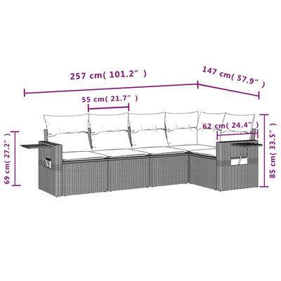 vidaXL 5-tlg. Garten-Sofagarnitur mit Kissen Braun Poly Rattan