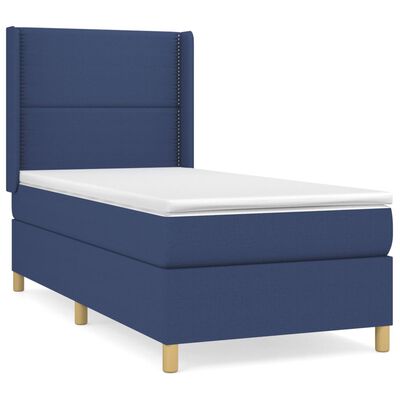 vidaXL Boxspringbett mit Matratze Blau 90x200 cm Stoff