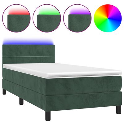 vidaXL Boxspringbett mit Matratze & LED Dunkelgrün 90x200 cm Samt